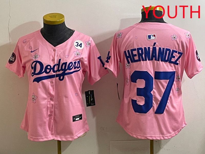Youth Los Angeles Dodgers #37 Hernandz Pink Sakura Edition 2025 Nike MLB Jersey style 39->youth mlb jersey->Youth Jersey